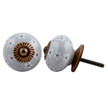 Grey Painted Floral Knob